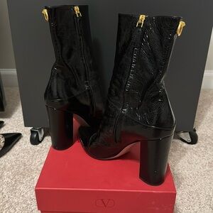 Valentino Garavani Black Heeled Boots with Gold Hardware